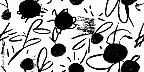 Minimalist abstract black and white strawberry pattern design for creative projects