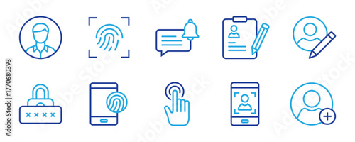 User account line editable icon set. Containing profile, login, avatar, connect, password, username, add friend and more. Editable stroke. Vector illustration