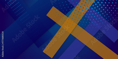 Abstract design with overlapping blue, yellow, and white diagonal stripes ideal for backgrounds. Vector abstract graphic design banner pattern presentation background wallpaper web template.
