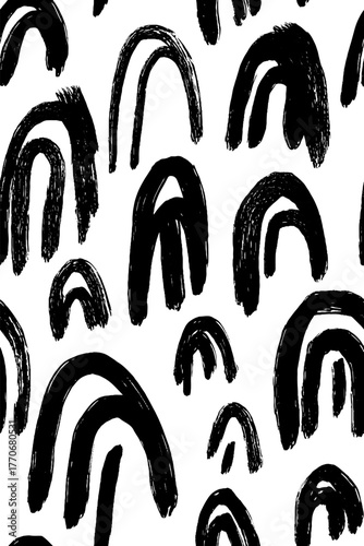Minimalist abstract black and white pattern with vertical arches for modern design and decoration