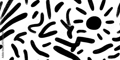 Minimalist abstract black and white pattern featuring water drops for creative design