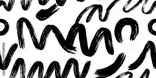 Abstract black and white wave pattern with brushstroke design for artistic backgrounds