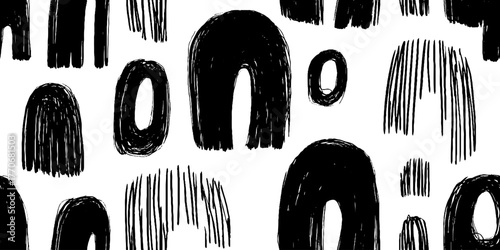 Minimalist abstract black and white pattern featuring hand-drawn windows for modern design