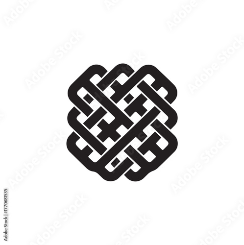 Abstract interwoven square Celtic knot pattern shape silhouette vector illustration symmetrical element design.