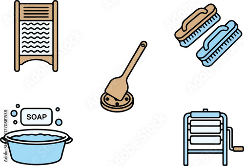 Manual Laundry Tools Icon Set
