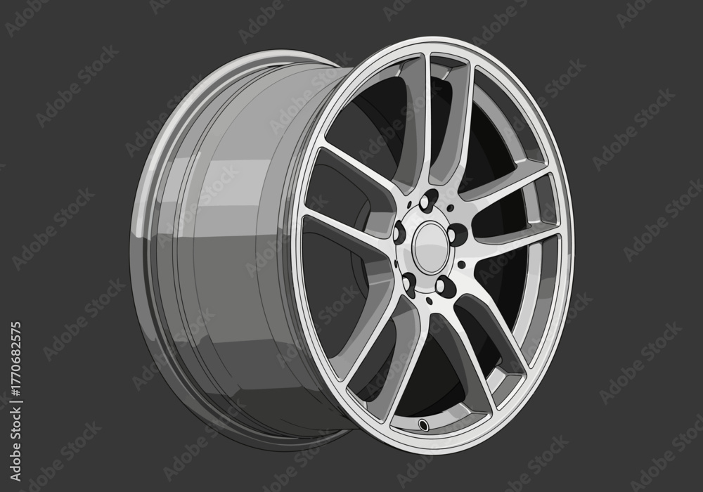 Fototapeta premium Silver Alloy Car Wheel with Multi-Spoke Design and Glossy Finish.