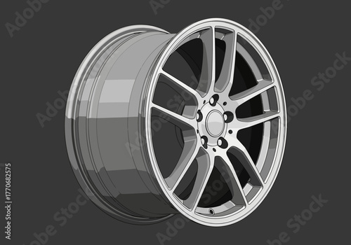 Silver Alloy Car Wheel with Multi-Spoke Design and Glossy Finish.