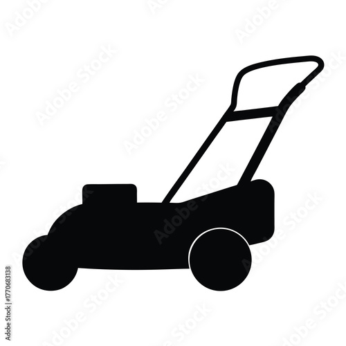 Silhouette of a lawn mower, garden equipment for cutting grass in summer