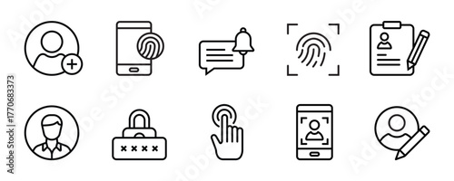 User account line editable icon set. Containing profile, login, avatar, connect, password, username, add friend and more. Editable stroke. Vector illustration