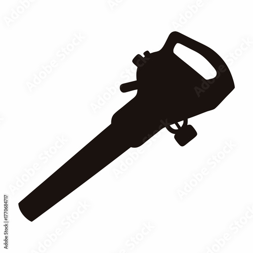 Black silhouette of a handheld leaf blower on a white background