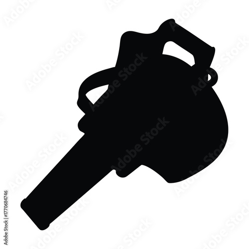 Silhouette of a professional leaf blower with a handle on white background