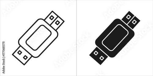 Two usb flash drive icons, black and white, data storage device