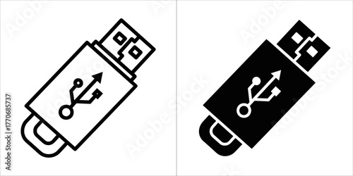Usb flash drive icon in black and white vector illustration