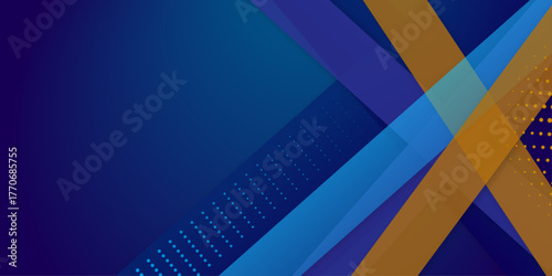 Abstract design with overlapping blue, yellow, and white diagonal stripes ideal for backgrounds. Vector abstract graphic design banner pattern presentation background wallpaper web template.
