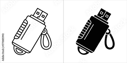 Usb flash drive icon in black and white, representing data storage