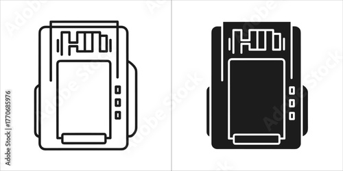 Black line art icon of a portable printer for web or app