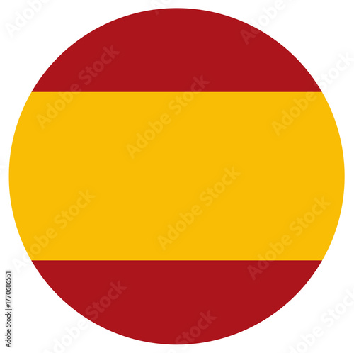 Circle Spanish national flag. Flag of Spain isolated in round shape.
