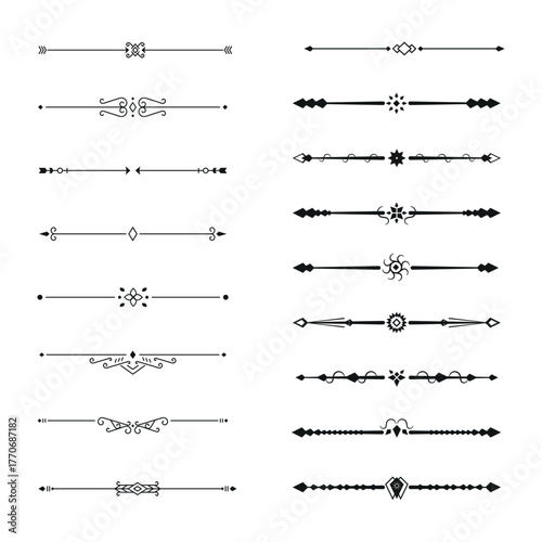 Gold text dividers doodle set. Wedding decorative elements. Divider ornament, borders, floral, vintage line separators. Hand drawn vector illustration isolated on white background. Set page dividers.