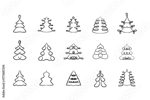 Christmas-tree outline, Evergreen Christmas tree icon vector. Festive Holiday Line Art Illustration.