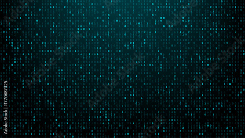 Digital screen displaying binary code with zero and one digits. Abstract virtual data stream for technology background. Futuristic hud interface texture.