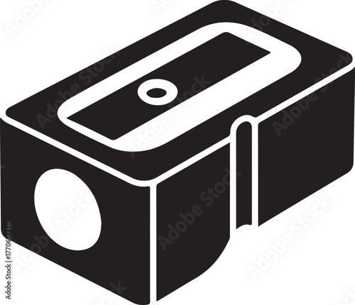 Black and white isometric pencil sharpener illustration stationery office supply