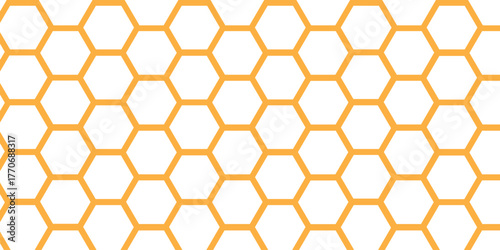 Honeycomb pattern with hexagon mesh. Texture bee comb grid. Net seamless pattern. Line vector illustration isolated on white background.