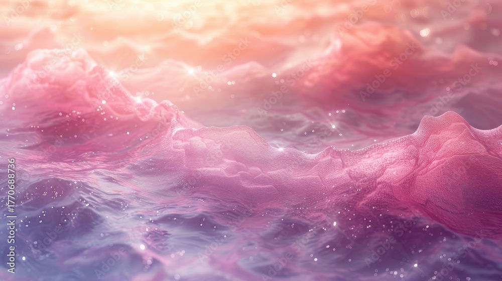Fototapeta premium A dreamy vista of pastel hued clouds and shimmering waves creating a serene scene
