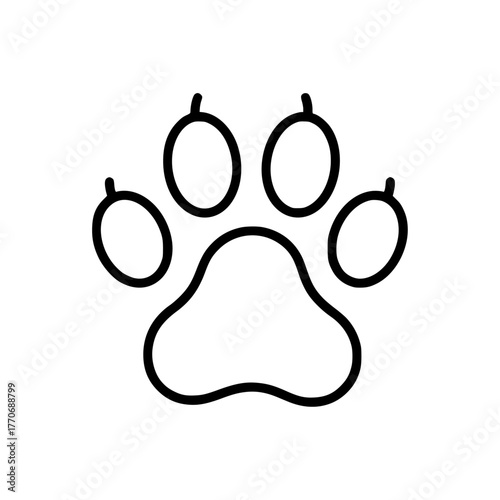 Simple black and white paw print icon for animal lovers and pets
