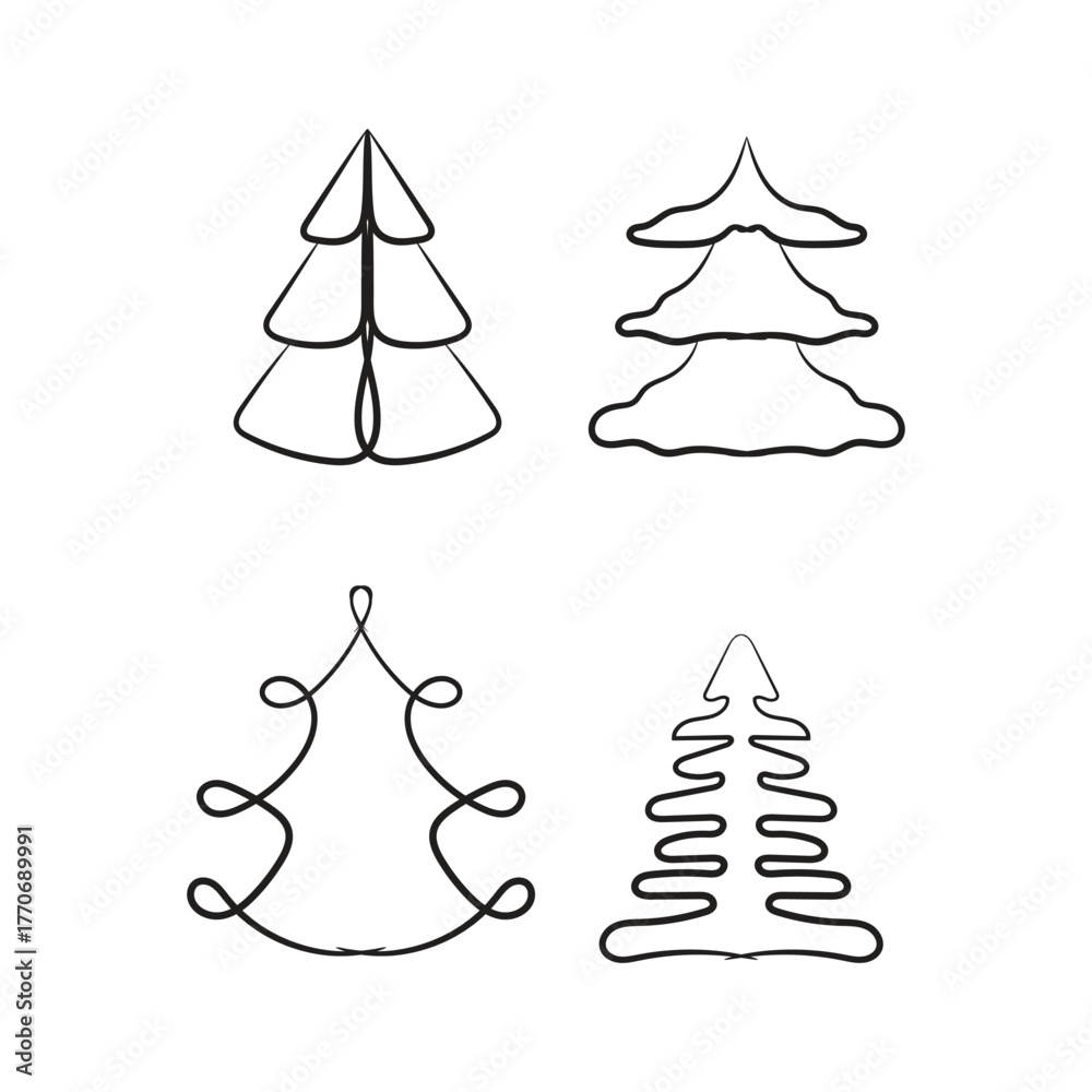 Obraz premium Christmas-tree outline, Evergreen Christmas tree icon vector. Festive Holiday Line Art Illustration.