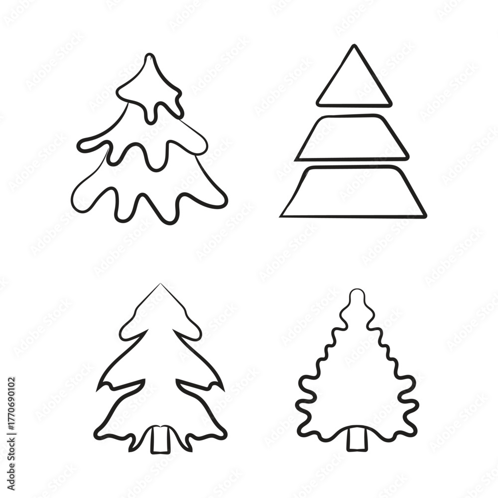 Obraz premium Christmas-tree outline, Evergreen Christmas tree icon vector. Festive Holiday Line Art Illustration.