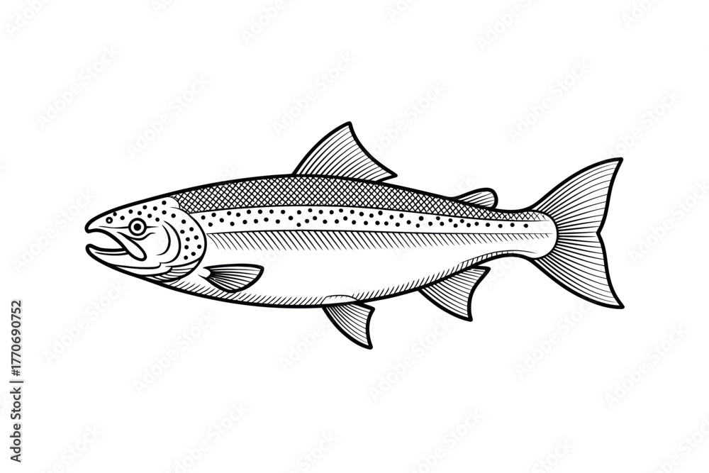 Fototapeta premium A detailed illustration of a salmon fish swimming