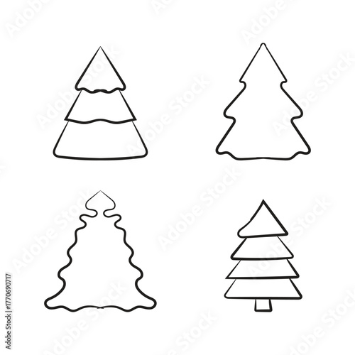 Christmas-tree outline, Evergreen Christmas tree icon vector. Festive Holiday Line Art Illustration.