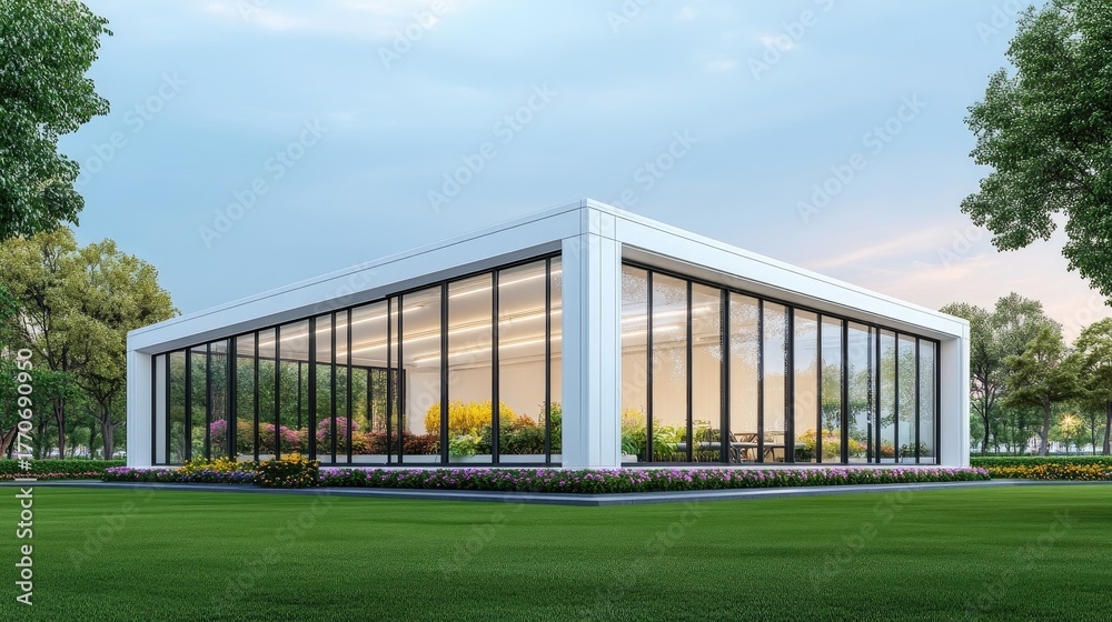 Obraz premium A spacious greenhouse brimming with colorful flowers and fresh vegetables, nestled in a sunny garden setting, perfect for home gardening enthusiasts