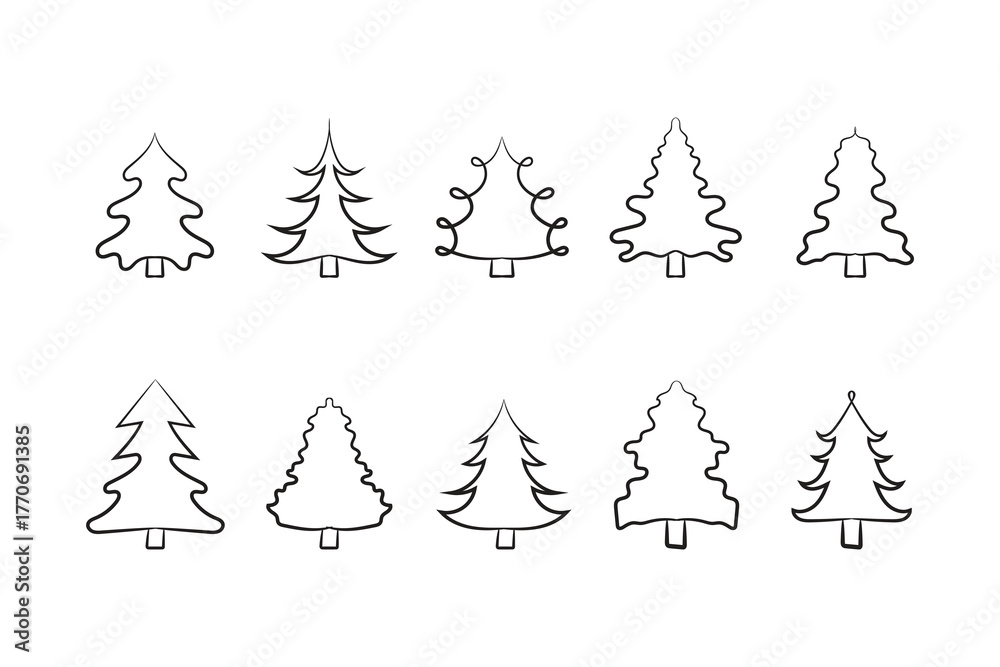 Obraz premium Christmas-tree outline, Evergreen Christmas tree icon vector. Festive Holiday Line Art Illustration.
