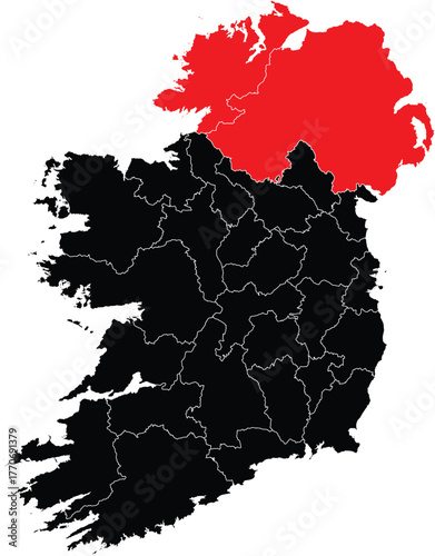 Vector Map of Nothern Ireland on Map of Ireland