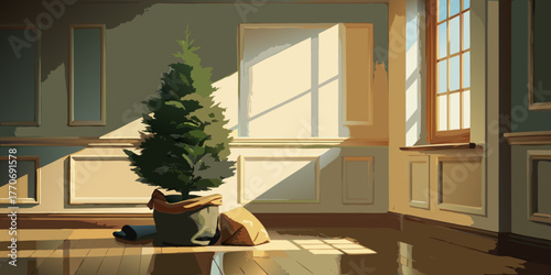 A young woman enjoys the light and view sitting on a wooden window sill inside a modern apartment room