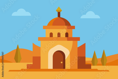 Cartoon abandoned desert shrine vector illustration