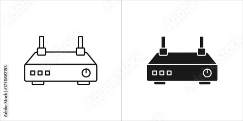 Black router icon, wireless technology for internet access