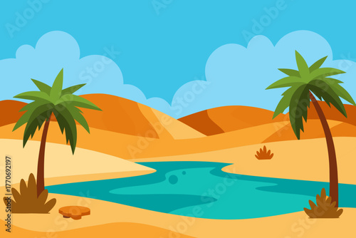 Cartoon desert oasis palm grove vector illustration