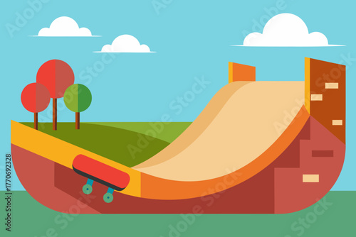 Cartoon skateboard park street wall vector illustration