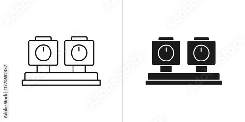 Black chess clock icon, time management game timer symbol