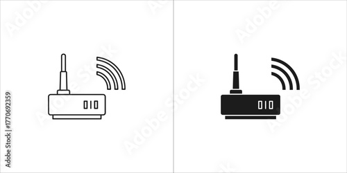 Black wifi router icon, wireless internet connection symbol
