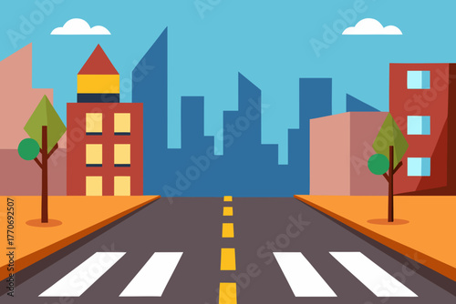 Cartoon downtown crosswalk scene vector illustration