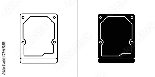 Black and white vector illustration of a hard disk drive
