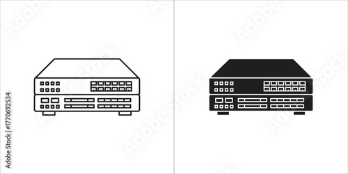 Network switch icon in outline and glyph style for web design