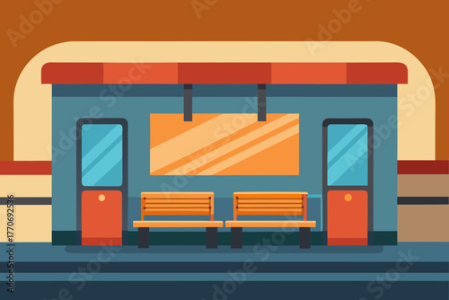 Cartoon subway platform waiting area vector illustration