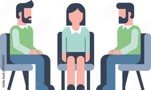 Minimalist Flat Vector Illustration of Group Therapy, Meeting, or InterviewMinimalist Flat Vector Illustration of Group Therapy, Meeting, or Interview