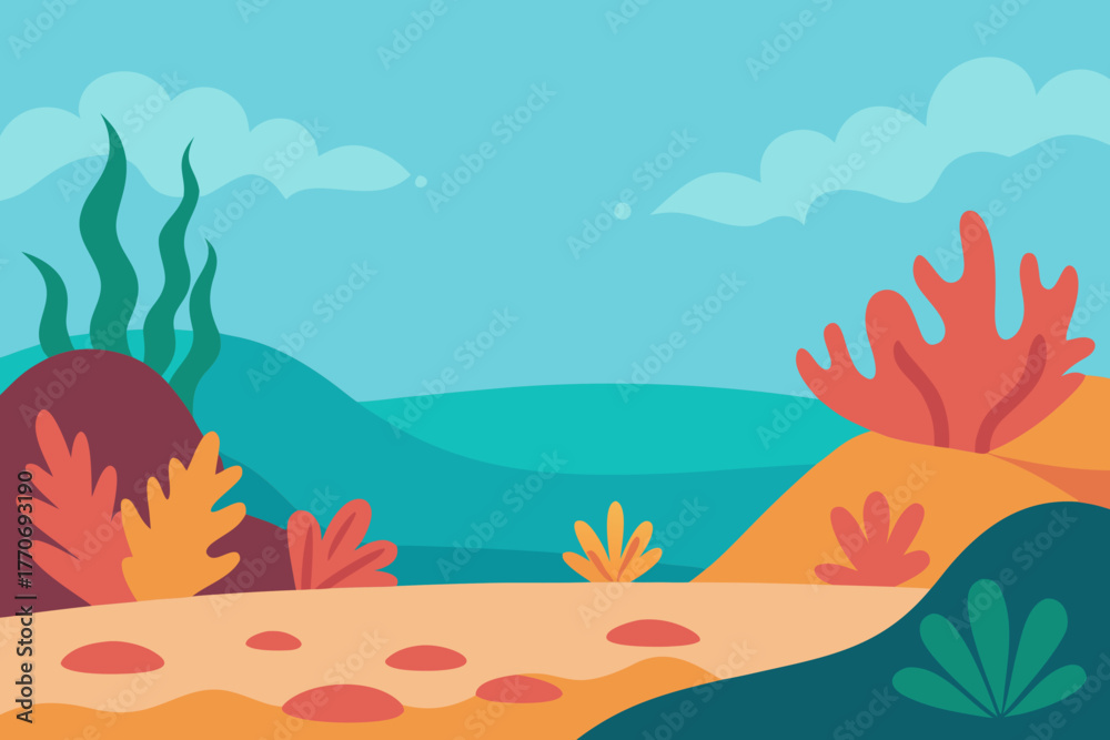 Obraz premium Cartoon coral reef shoreline vector illustration