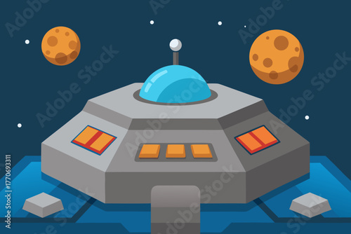 Cartoon asteroid base control deck vector illustration