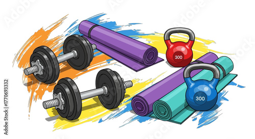 Fitness equipment collection weight training yoga exercise gym accessories active lifestyle